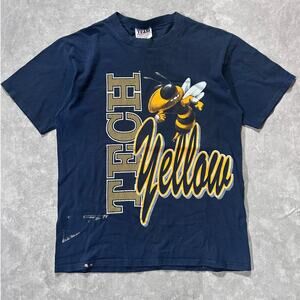 90s Vintage Georgia Tech Wrap Around Navy T Shirt Size L